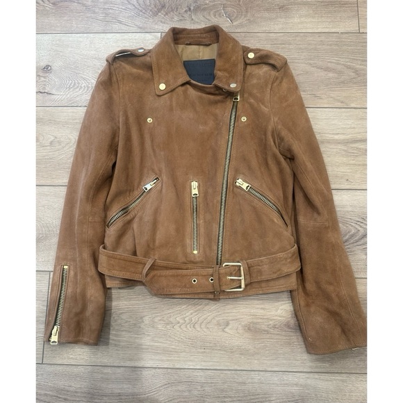 AllSaints Balfern suede moto leather jacket brown NWT - Picture 6 of 9